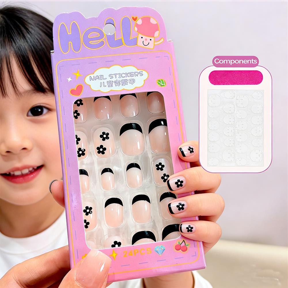 Pressed Flower Art - 24 faux ongles autocollants pour enfants,